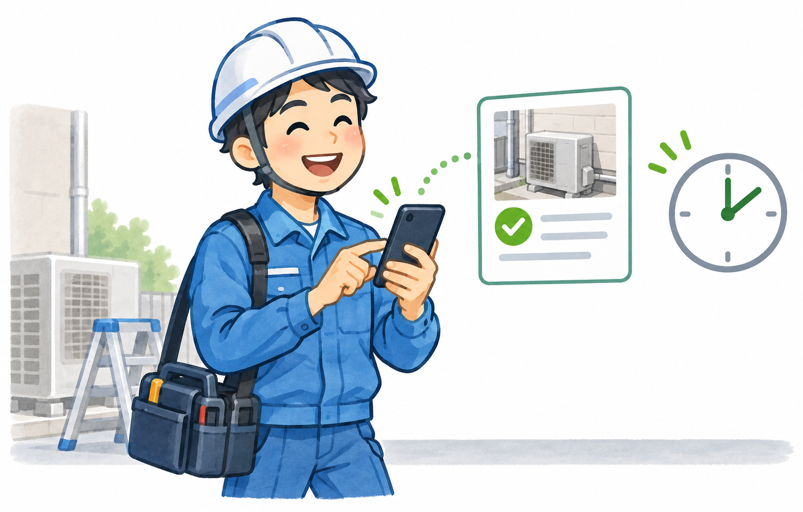 スマホから報告を送る現場スタッフ