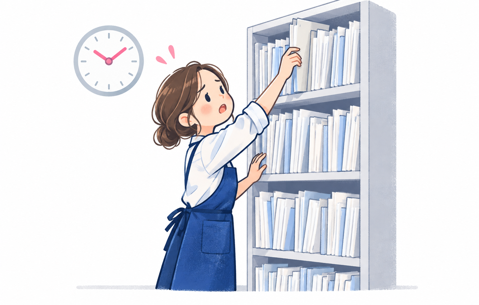 紙のカルテを棚から探す美容室のスタッフ